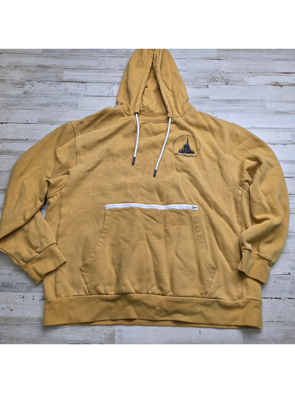 Walt Disney World 50th Anniversary Hoodie Size LG Gold Mickey Mouse Zip Pouch